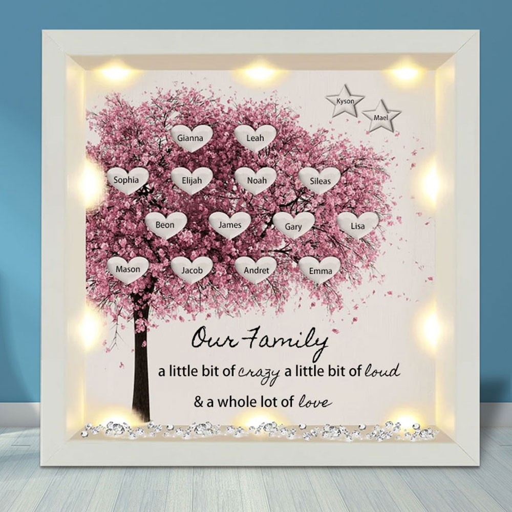 Personalized Light Up Family Tree Box Frame with 1-20 Names Mother's Day Gift For Grandma, Mom