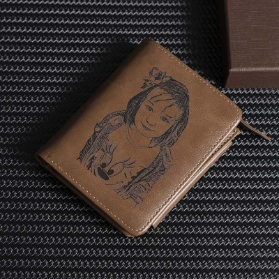 Cartera corta de cuero con foto personalizada para regalo del día del padre