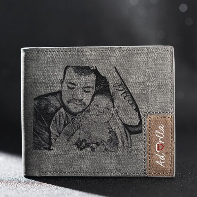 Regalo del día del padre Cartera de cuero con foto personalizada Gris