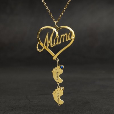Collar de mamá personalizado con pies de bebé 1-10 colgantes