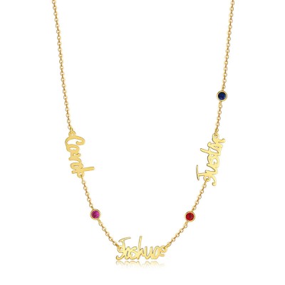 Collar con nombre personalizado chapado en oro de 18 quilates con 1-6 nombres y piedras de nacimiento
