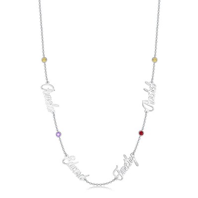 Collar de plata con nombre personalizado con 1-6 nombres y piedras de nacimiento
