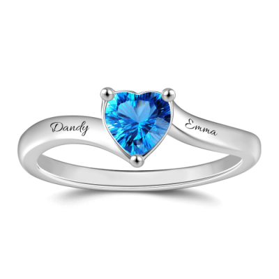 Anillo de promesa con piedra natal grabada personalizada de plata esterlina S925 para ella