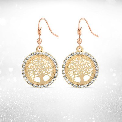 Árbol de la vida - Pendientes de oro con diamantes de imitación
