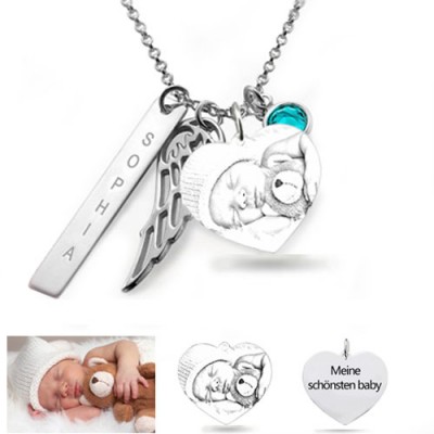 Collar con colgante con foto de corazon grabado