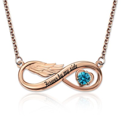 Collar de alas de ángel infinito con piedra de nacimiento