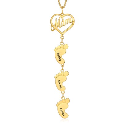 Collar de mamá personalizado chapado en oro de 18 quilates con pies de bebé 1-10 colgantes