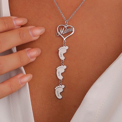 Collar de mamá personalizado con pies de bebé 1-10 colgantes