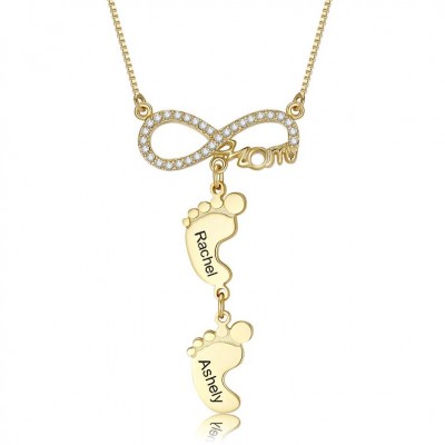 Collar de mamá infinito personalizado con pies de bebé 1-10 colgantes
