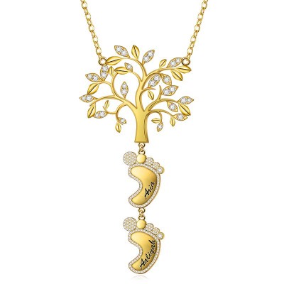 Collar personalizado de mamá con árbol genealógico con pies de bebé 1-10 colgantes