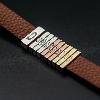 Pulsera de cuentas de cuero personalizada con grabado de nombre de papá e hijo