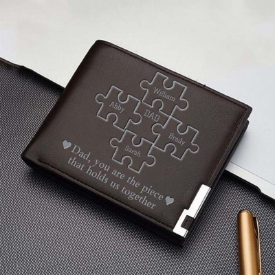 Regalo del día del padre personalizado Papá Tú eres la pieza que nos mantiene unidos Cartera triple de cuero