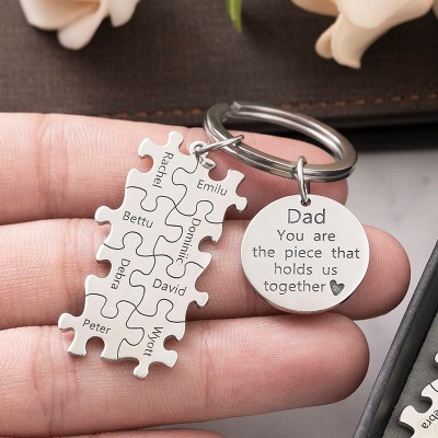 Regalo del día del padre Llavero personalizado con rompecabezas para papá, grabado de 1 a 20 nombres