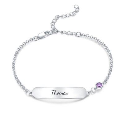 Pulsera Personalizada Pulsera Grabable Clásica para Bebé con Piedra de Nacimiento