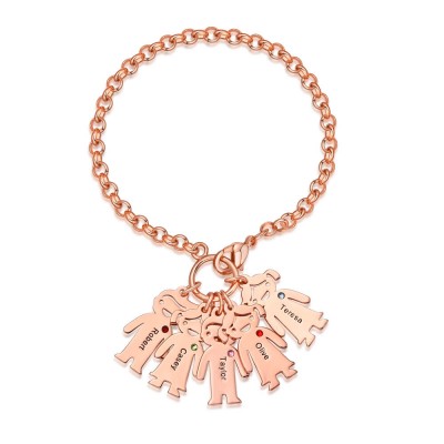 Pulsera Grabable Personalizada Chapada en Oro Rosa de 18 Quilates con Colgantes de 1-6 Niños