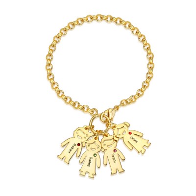 Pulsera Grabable Personalizada Chapada en Oro de 18 Quilates con Colgantes de 1-6 Niños
