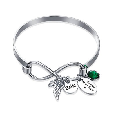 Pulsera personalizada con nombre infinito Forever In My Heart Angel Wing