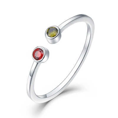 Anillo con piedra de nacimiento simple personalizado de plata esterlina S925 para ella