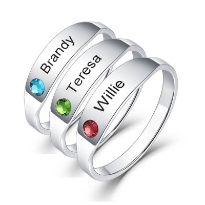 Anillo con nombre grabado 1-3 personalizado de plata esterlina S925 para ella