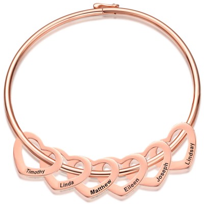 Pulsera de brazalete personalizada chapada en oro rosa de 18 quilates con 1-10 dijes Pulsera personalizada para ella - Pulsera de dijes personalizada