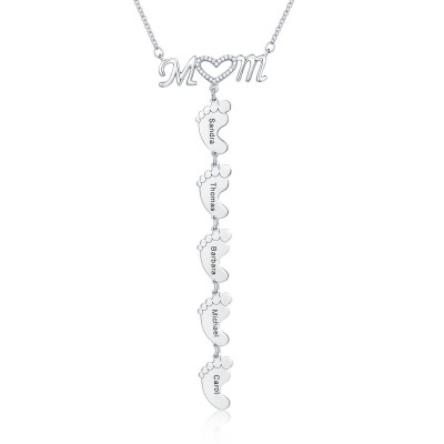 Collar de mamá con incrustaciones personalizadas con colgante de pies de bebé 1-10 colgantes en plata