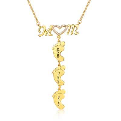 Collar de mamá con incrustaciones personalizadas con colgante de pies de bebé 1-10 colgantes