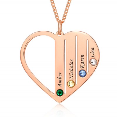 Collar personalizado chapado en oro rosa de 18 quilates 1-7 piedras natales y grabados Collar con piedras natales grabadas