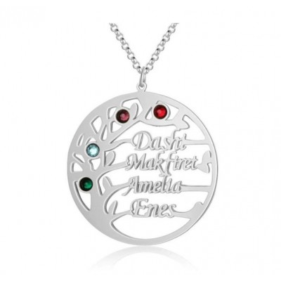 Collar personalizado con nombre de árbol genealógico con piedras natales de 1 a 8 nombres, regalo para mamá y abuela