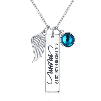 Collar de barra vertical conmemorativo personalizado con piedra de nacimiento