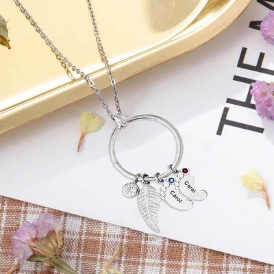 Círculo de amuleto de hoja personalizado con colgantes en forma de pies de bebé de 1 a 8 Regalo perfecto para el día de la madre
