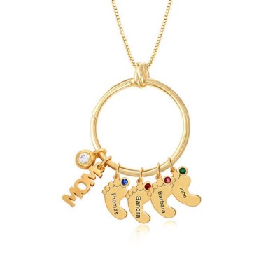 Círculo de encanto de mamá personalizado con colgantes con forma de pies de bebé de 1 a 8 Regalo perfecto para el día de la madre