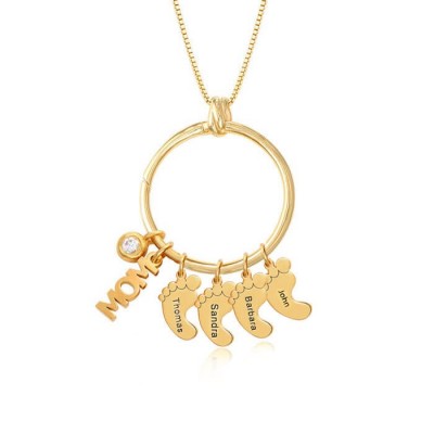 Círculo de encanto de mamá personalizado con colgantes con forma de pies de bebé de 1 a 8 Regalo perfecto para el día de la madre
