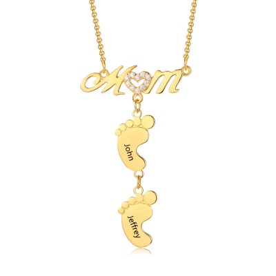 Collar de mamá chapado en oro personalizado con pies de bebé 1-10 colgantes