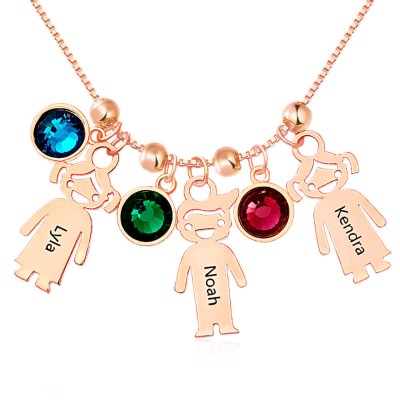 Collar de niños grabado chapado en oro rosa 1-15 colgantes opcional con piedra de nacimiento