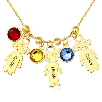 Collar de niños grabado chapado en oro 1-15 colgantes opcional con piedra de nacimiento