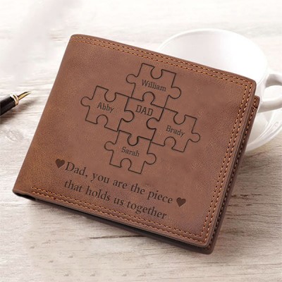 Regalo del día del padre personalizado Papá Tú eres la pieza que nos mantiene unidos Cartera triple de cuero