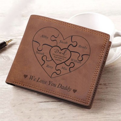 Papá personalizado, eres la pieza que nos mantiene unidos Cartera triple de cuero