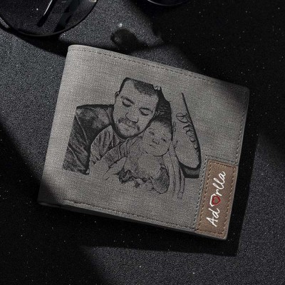 Regalo del día del padre Cartera de cuero con foto personalizada Gris