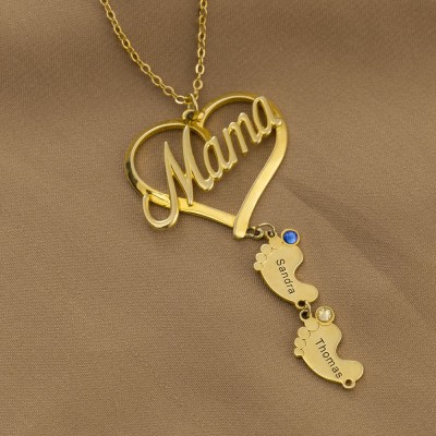 Collar de mamá personalizado con pies de bebé 1-10 colgantes