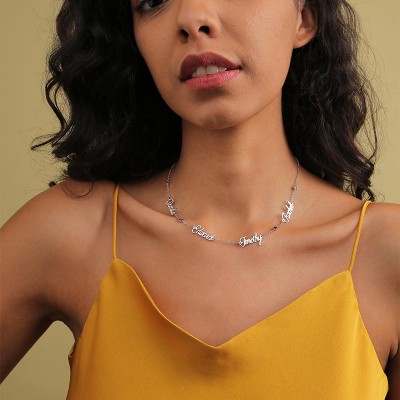 Collar de plata con nombre personalizado con 1-6 nombres y piedras de nacimiento