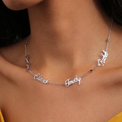 Collar con nombre personalizado chapado en oro de 18 quilates con 1-6 nombres y piedras de nacimiento