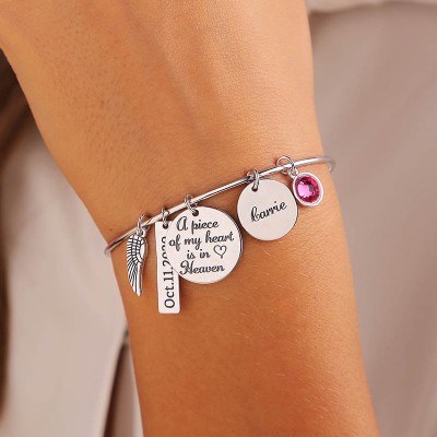 Regalo conmemorativo personalizado Un pedazo de mi corazón está en el cielo Brazalete tipo brazalete