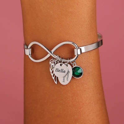 Pulsera personalizada con nombre infinito Forever In My Heart Angel Wing