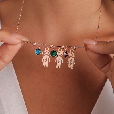 Collar de niños grabado chapado en oro rosa 1-15 colgantes opcional con piedra de nacimiento