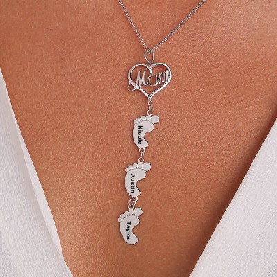 Collar de mamá personalizado con pies de bebé 1-10 colgantes