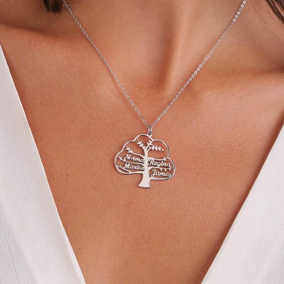 Collar personalizado con nombre de árbol genealógico con 1-8 nombres, regalo para mamá y abuela