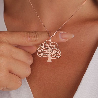 Collar personalizado con nombre de árbol genealógico con 1-8 nombres, regalo para mamá y abuela