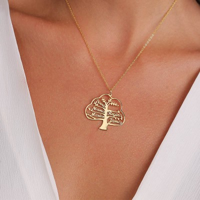 Collar personalizado con nombre de árbol genealógico con 1-8 nombres, regalo para mamá y abuela