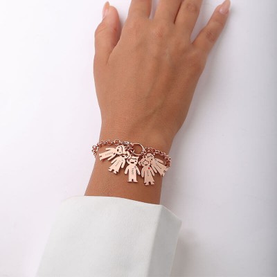 Pulsera Grabable Personalizada Chapada en Oro Rosa de 18 Quilates con Colgantes de 1-6 Niños