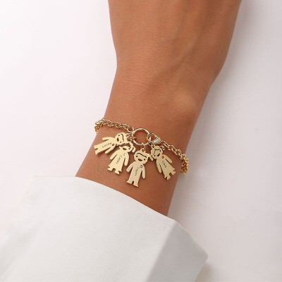 Pulsera Grabable Personalizada Chapada en Oro de 18 Quilates con Colgantes de 1-6 Niños